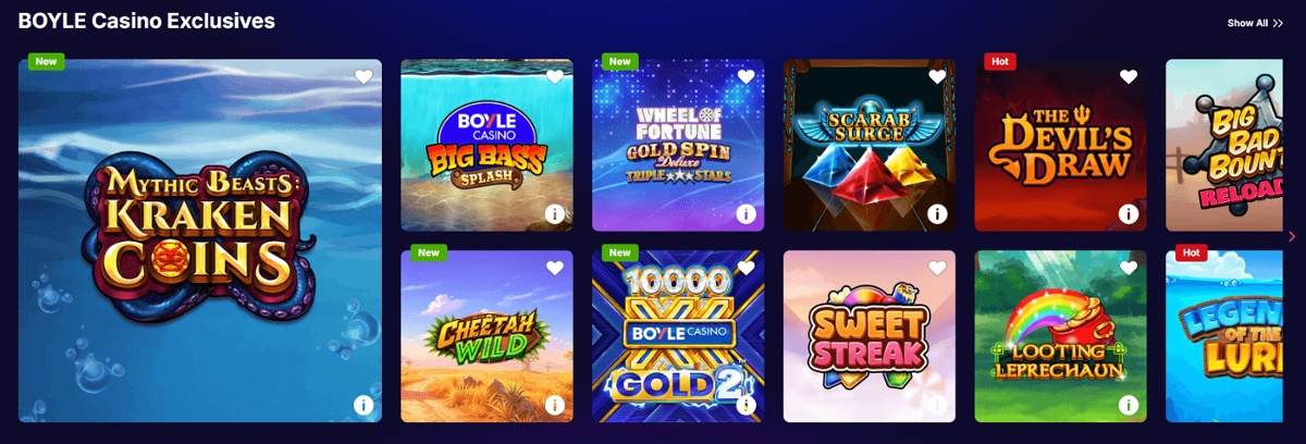 BOYLE Casino exclusive games section